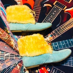 LAMO Blue Suede Fur Topped Moccasins!